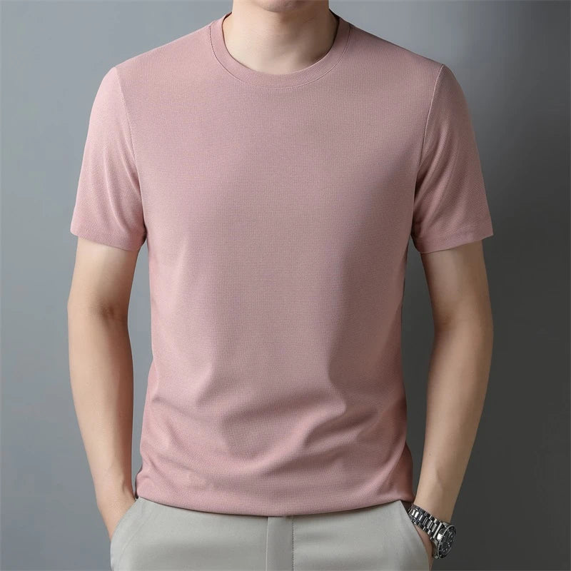 2024 Herren Neues Waffel-Rundhals-Kurzarm-T-Shirt Sommer Bequemes Top