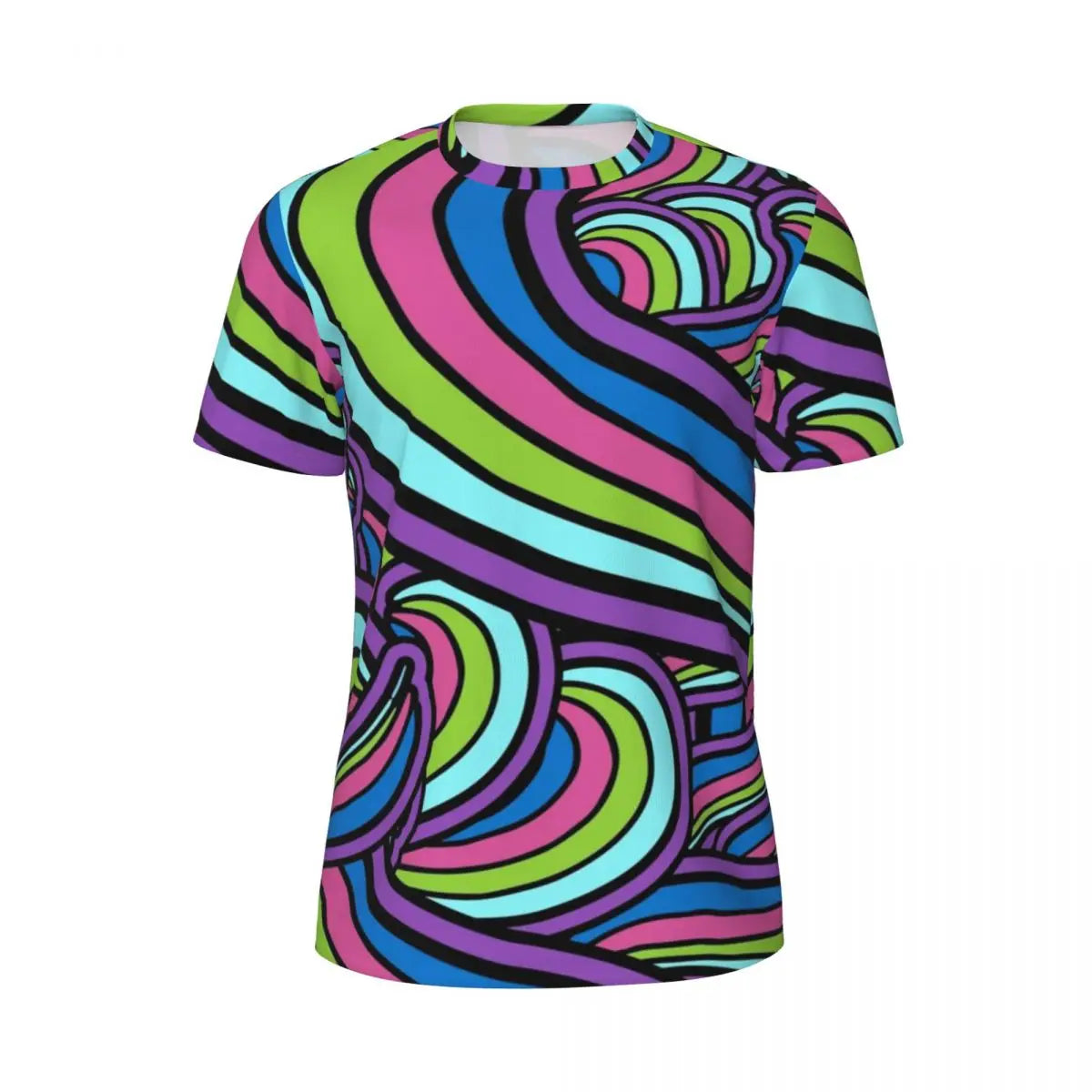 Gym T-Shirt für Mann Retro geometrische 60er 70er Jahre T-Shirts Mode psychedelische Kunst Strand T-Shirts O Hals Y2K Spaß Design Tops Geschenkidee