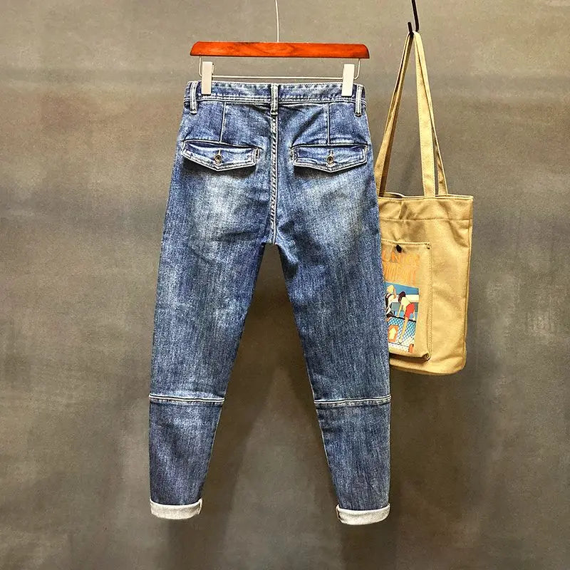 Jeans für Herren, Harem, zerrissen, hochwertige, lockere Herren-Cowboy-Hose, Buggy, stilvoller Punk-Boot-Cut, Vintage-gerissene, gewaschene Retro-Hose, L