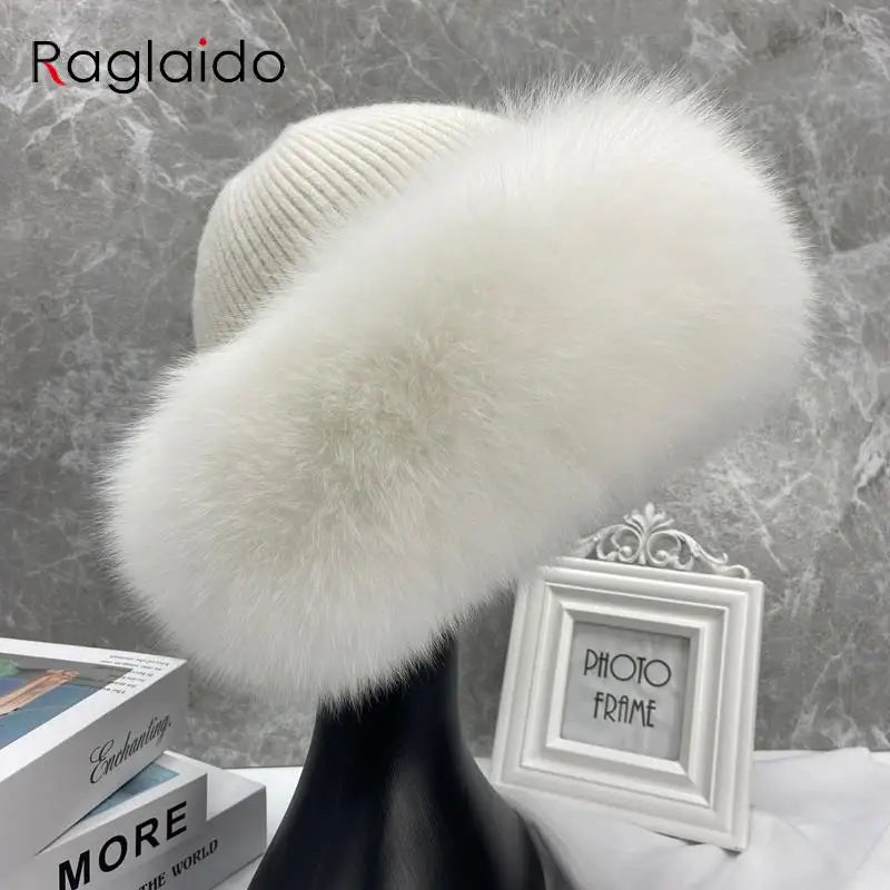 New Stylish Beanie Hats for Women Winter Warm Fluffy Bone Cap Soft Outdoor Thick Natural Fox Fur Hat Female Dome Hats