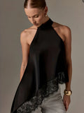 Herbstmode Damen Asymmetrisches Hochgeschlossenes Rückenfreies Neckholder-Top