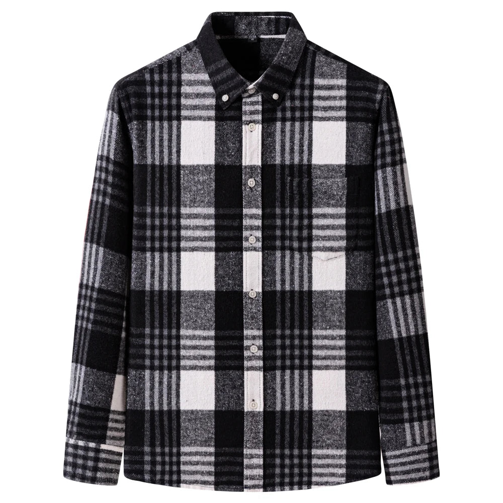 Langärmliges Flanell-Karohemd für Herren – weiche reine Baumwolle, Button-Down-Hemden, dick, Herbst und Winter – Wochenend-Casual, Ausgehen