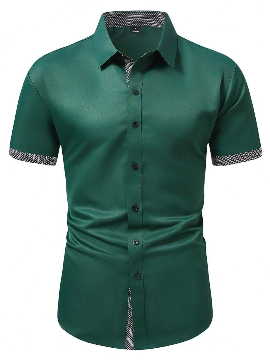 Frühling Sommer Neue Herrenkleidung Kurzarm Farbblock-Hemd 95% Polyester 5% Spandex
