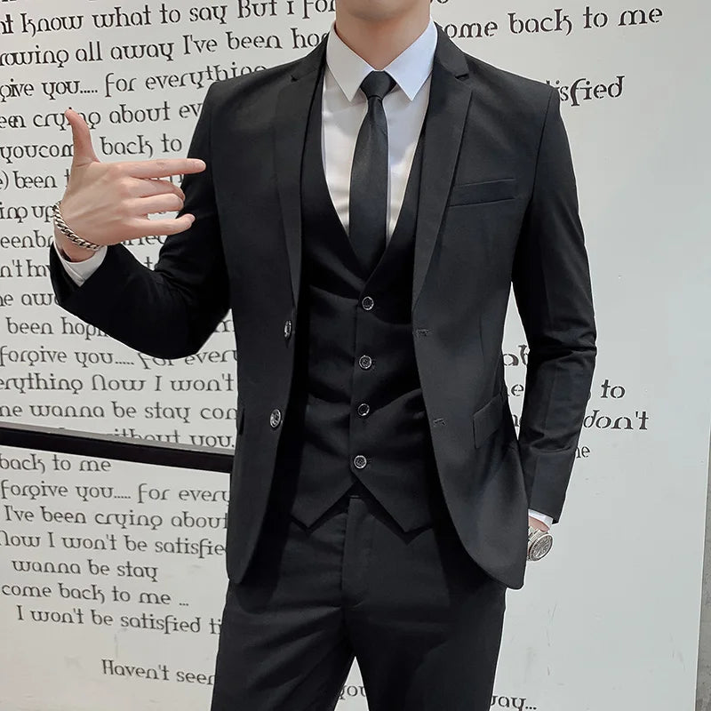 Herren-Slim-Fit-Dreiteiler im koreanischen Stil für Business, professionelle formelle Kleidung, Trauzeuge, Bräutigam, Hochzeit, koreanischer Stil, kleiner Sui