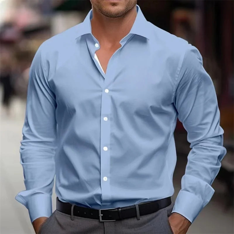 21-farbiges Herrenhemd, einfarbiges Hemd, langärmeliges Revershemd, einreihige Kleidung, Business, Büro, Mode, lässig, XS-6XL