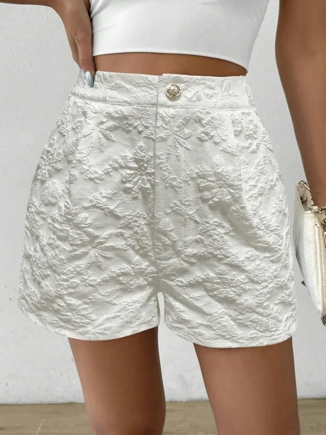 Damen Retro Jacquard High-Waist Straight Shorts – Atmungsaktive Sommer-Streetwear Hot Pants für Alltag und Urlaub