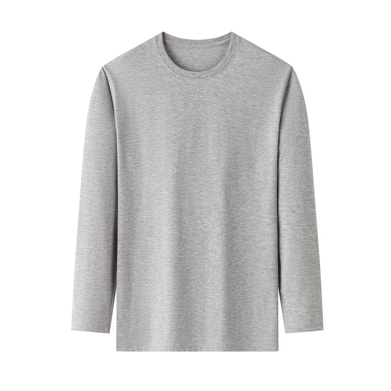 Herren-T-Shirt, einfarbig, Rundhalsausschnitt, Baumwolle, langärmelig, Sommer, bequem