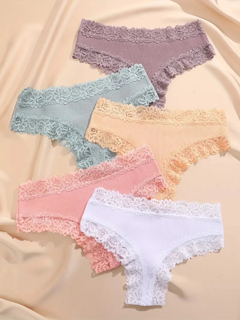 5 Teile/satz Frauen Baumwolle Höschen Floral Spitze Intime Unterwäsche Trendy Patchwork Spitze Slip Weibliche Weiche Unterhose Dessous S-XL