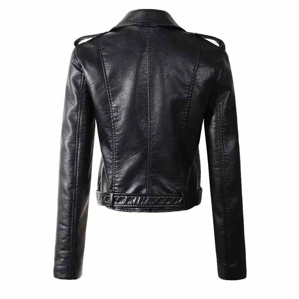 Women's PU Leather Jacket Slim Fit Motorcycle Washed Zipper Top Autumn Winter Fashion Outerwear Casual Style Full Sleeve