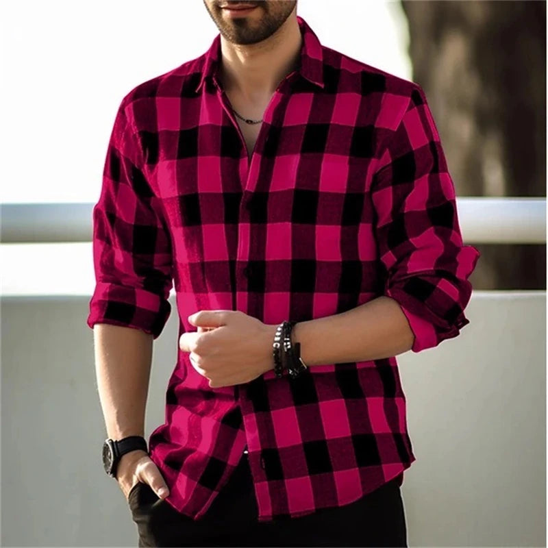 2024 neue Polo Kragen 3D Gedruckt Casual Slim Fit Langarm Karierten Digital Gedruckt Hemd männer Hemd Bequeme Stoff