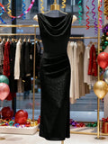 Sommermode Neuheiten: Elegantes, Ärmelloses, Funkelndes, Figurbetontes Tiefer-Ausschnitt-Abendkleid