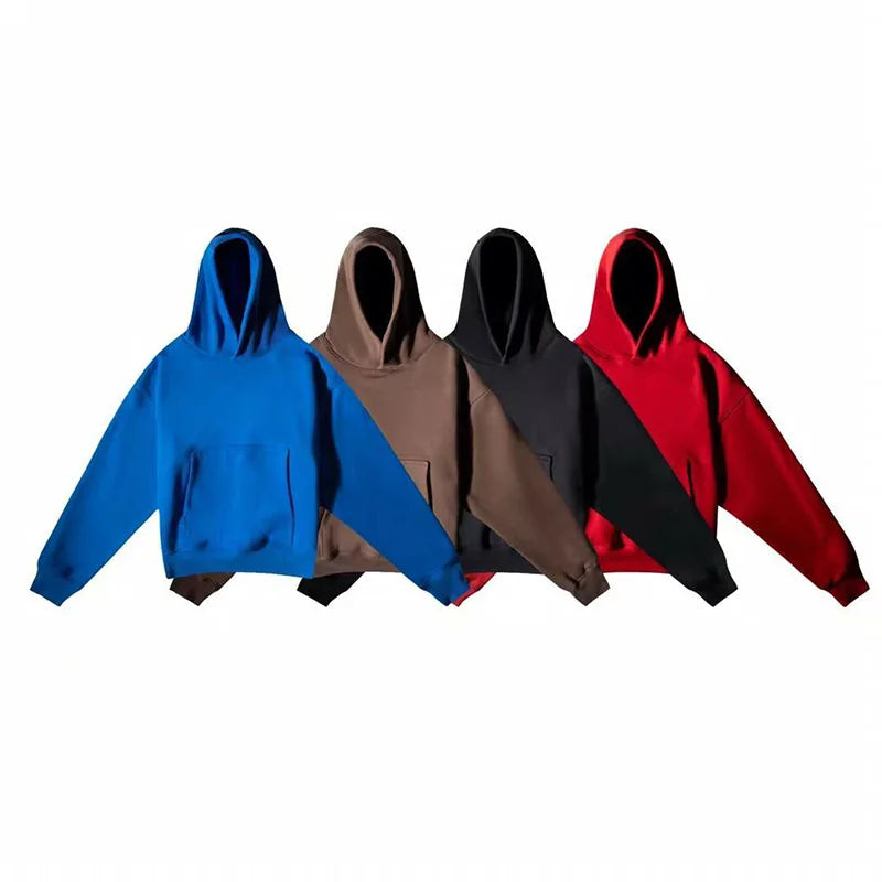 Autumn Winter High Street Oversized Kanye West Hoodie Men Women 1:1 Solid Color Black Brown Red Blue Pullover Streetwear Hooded