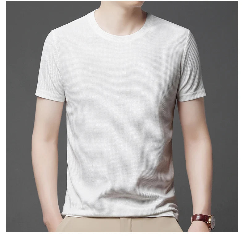 Kurzarm-PoloshirtKurzarm Waffle Solid Polot Fashion Splicing Herren-Rundhals-Top aus Baumwolle mit kurzen Ärmeln für den täglichen Gebrauch