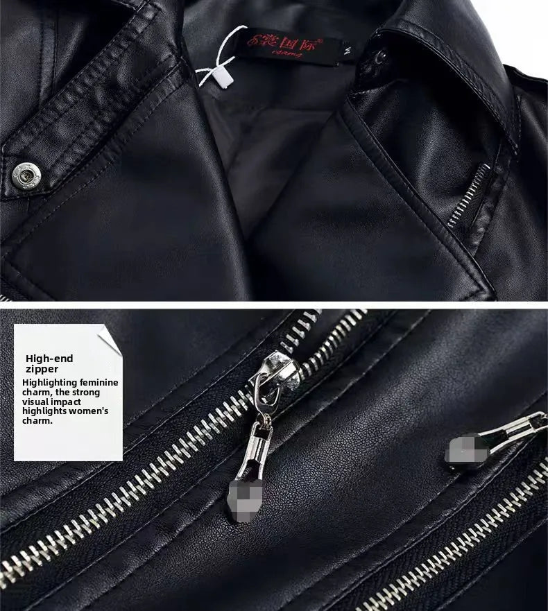 Fashionable Red PU Leather Jacket Women's Short Coat Stand Collar Spring Autumn Thin Style Artistic Retro Fit Sleeve Long