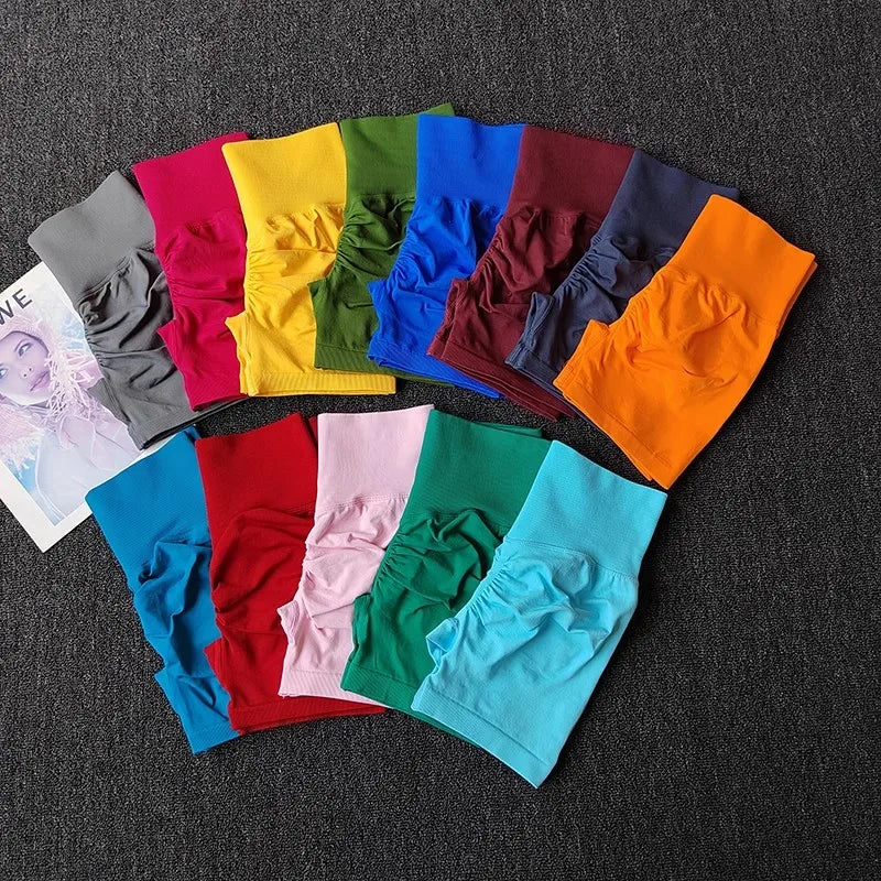 Yoga-Shorts, pfirsichfarben, heiße Mädchen-Drei-Kreuz-Hosen, hohe Taille, gestrickt, Druck, Laufen, Sport, elastisch, Bauchheben, Po, enge Hosen