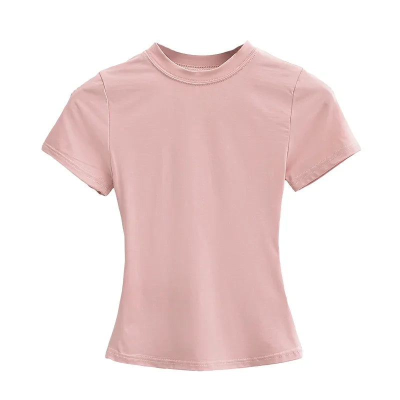 2025, neues, hochwertiges, lässiges T-Shirt, sexy, schlanke, kurze Ärmel, Modetrend, solide Damenbekleidung, Y2K-Tops