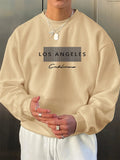 Men's autumn and winter fashionable casual loose Los Angeles letter graphic fleece long sleeved round neck sweatshirt