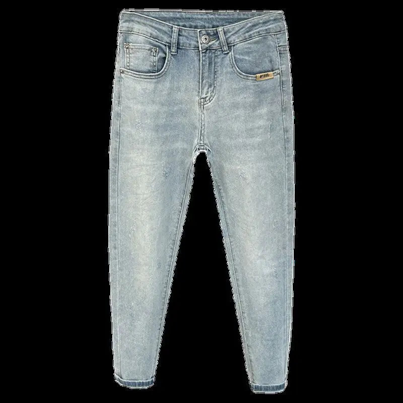 Jeans Herren Trendige Marke Helle Mode Jugend Freizeithosen Cowboy Einfache Ruffian Hübsche Schmal sitzende Röhrenjeans Männer