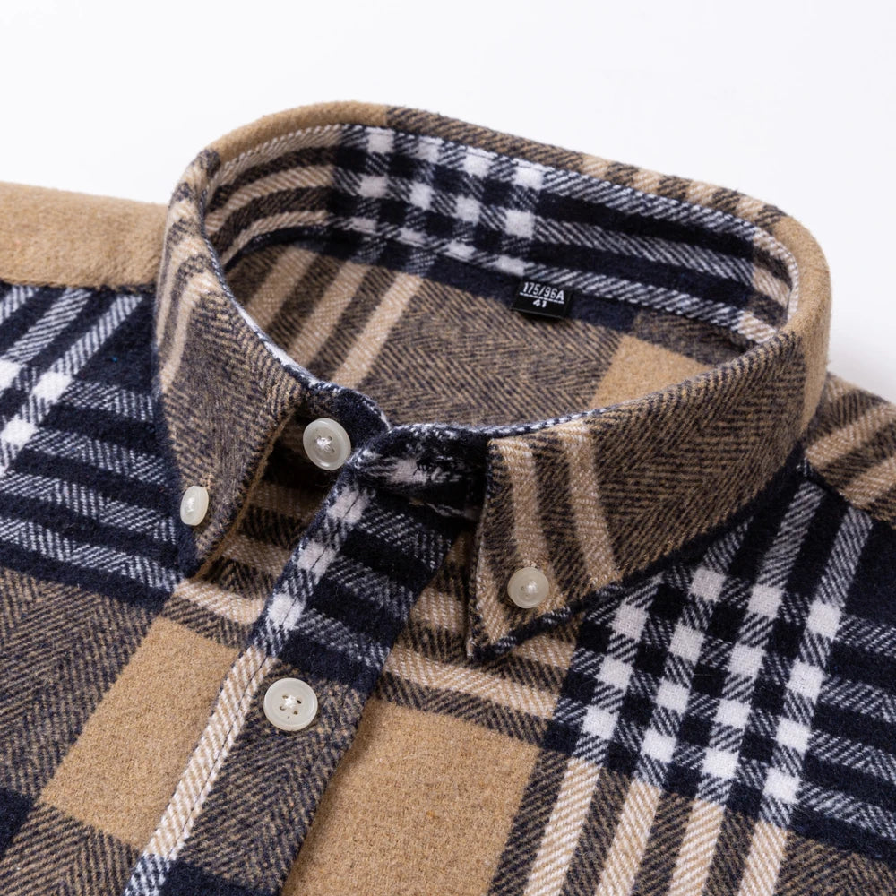 Langärmliges Flanell-Karohemd für Herren – weiche reine Baumwolle, Button-Down-Hemden, dick, Herbst und Winter – Wochenend-Casual, Ausgehen
