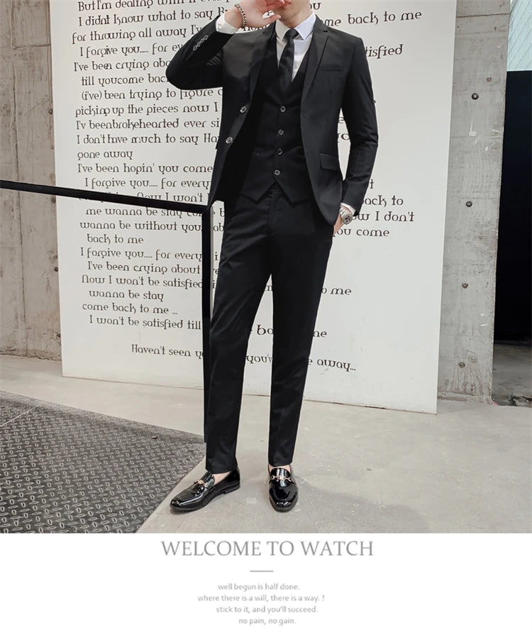 Herren-Slim-Fit-Dreiteiler im koreanischen Stil für Business, professionelle formelle Kleidung, Trauzeuge, Bräutigam, Hochzeit, koreanischer Stil, kleiner Sui