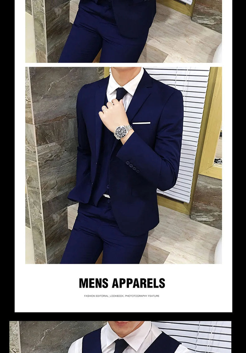 Frühling Herbst Neue Mode Für Männer Einfarbig Dünne Anzug Sets Casual Trendy Business 3 Stück Sets Blazer Weste Hosen männlichen