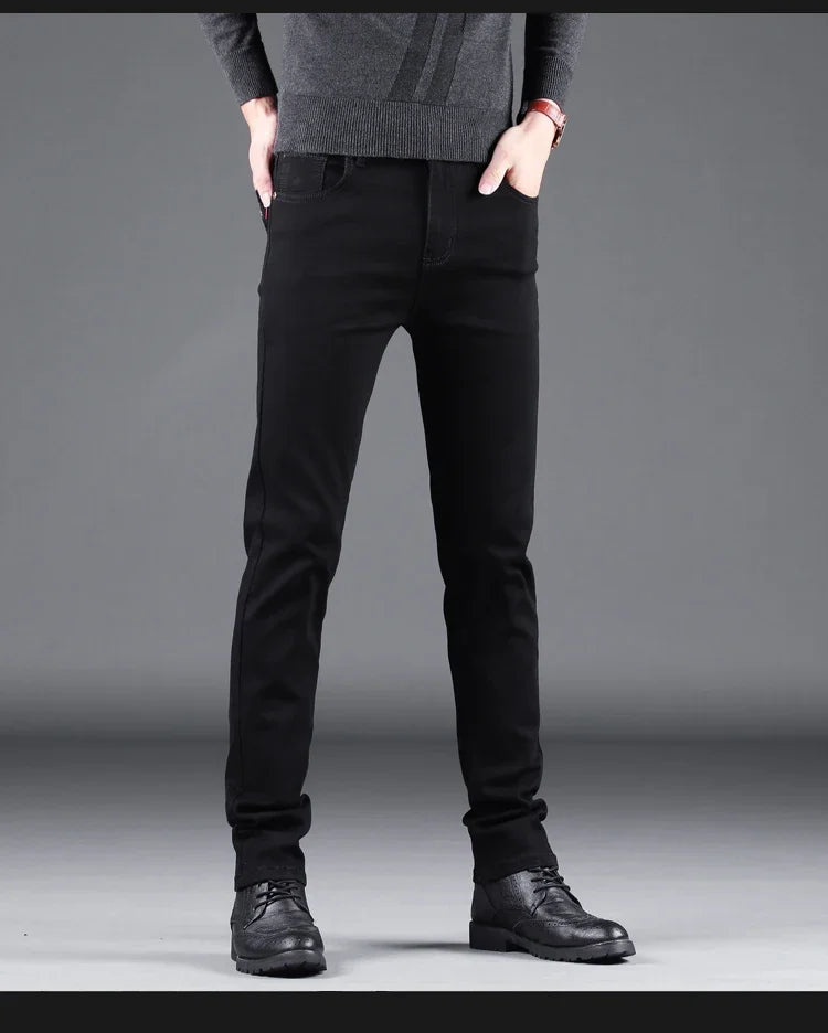 Frühling Herbst Neue männer Reine Schwarz Dünne Jeans Elastische Gerade Hosen Business-Mode Freizeit Koreanische Vintage Denim Hosen Männlich