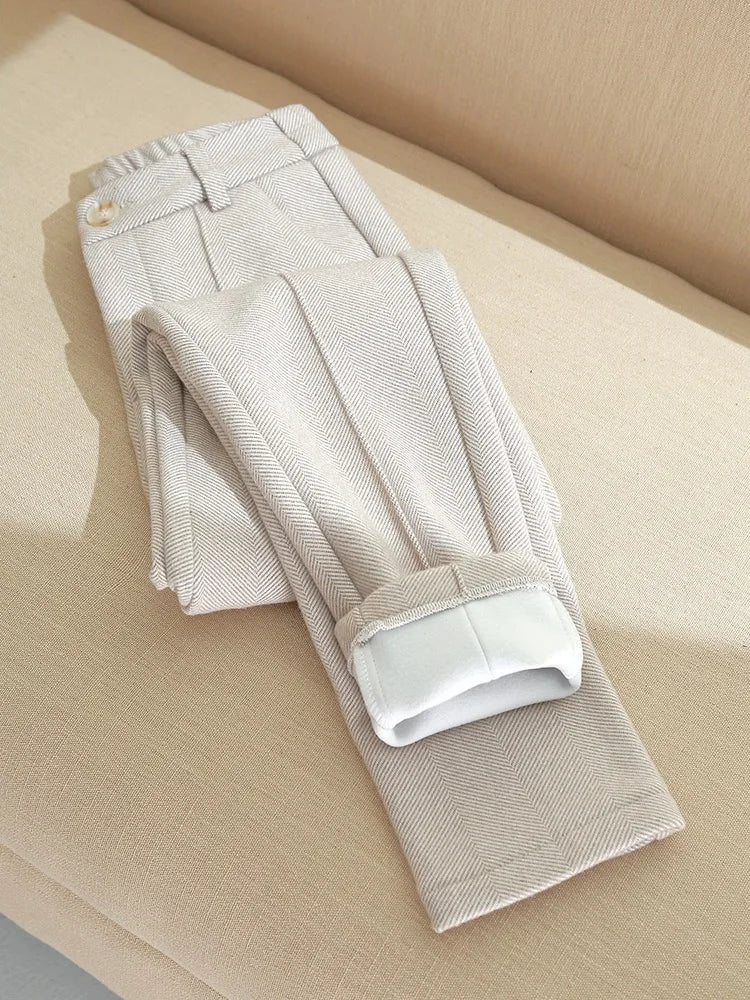 High Waist Wool Blend Pants Women Winter Thicken Plush Lined Harem Pantalones Office Casual Warm Ankle-length Woolen Spodnie