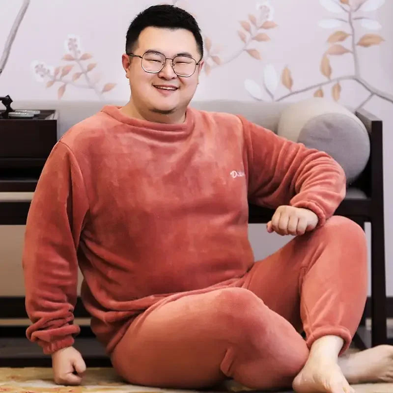 Winter pyjamas Korallen vlies warme Pyjamas Set dicke Langarm große Größe 85kg außerhalb Pyjamas elastische Taille Hosen Pyjama Set