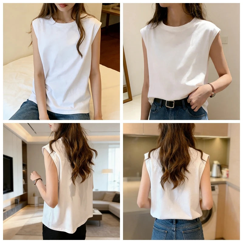 Damen-Tanktop, locker, ärmellos, Sommer, lässig, Weste, Basic, Alltag, T-Shirt, süßer Stil, geeignet für Studenten, dehnbar, weich, Damenbekleidung