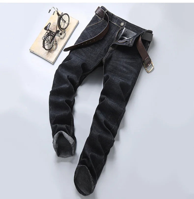Männer Frühling Herbst Vintage Schwarz Business Jeans Männer Casual Gerade Stretch Klassische Arbeit Denim Hosen Bequeme Hose