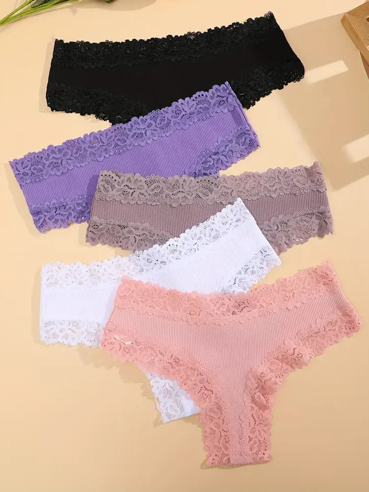 5 Teile/satz Frauen Baumwolle Höschen Floral Spitze Intime Unterwäsche Trendy Patchwork Spitze Slip Weibliche Weiche Unterhose Dessous S-XL