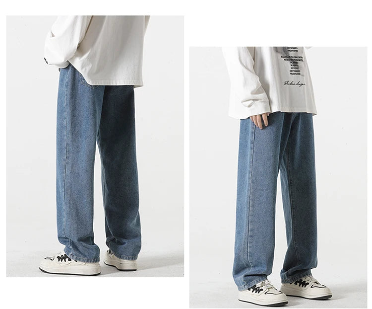 Jeans für Herren im Frühjahr und Sommer 2022, neuer Stil, Trend, gerade, vielseitige Freizeithose, lockere Hose mit weitem Bein