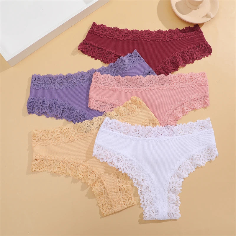 5 Teile/satz Frauen Baumwolle Höschen Floral Spitze Intime Unterwäsche Trendy Patchwork Spitze Slip Weibliche Weiche Unterhose Dessous S-XL