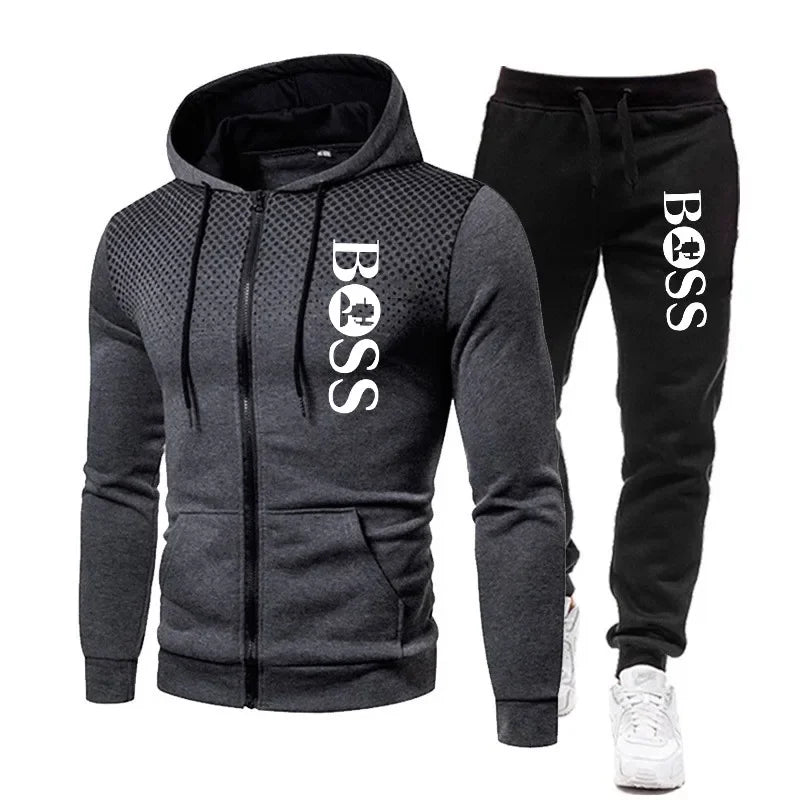 2025 Herren Herbst/Winter Freizeit Fitness Basketball zweiteilige Outdoor-Mode Reißverschluss Kapuzenjacke + Jogginghose Set
