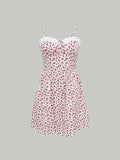Mini-Kleid für Frühling und Sommer, Damen, Blumenmuster, Spitzenbesatz, Spaghettiträger, ausgestelltes, lässiges, romantisches Kleid für Dates, Urlaub und Strand