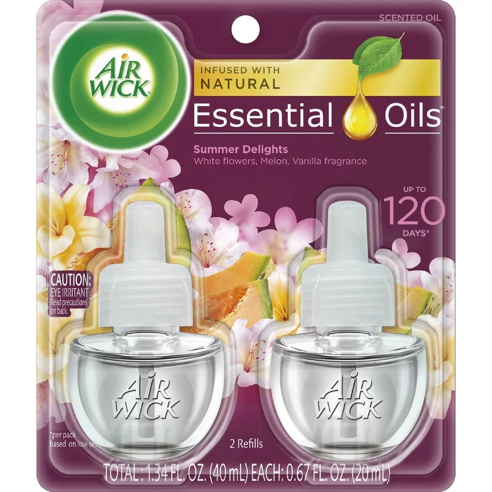 Duftöl-Nachfüllung, 2 Stück, Summer Delights Lufterfrischer mit ätherischen Ölen, Blumenmelonen-Vanille, kompatibel mit Plug-In