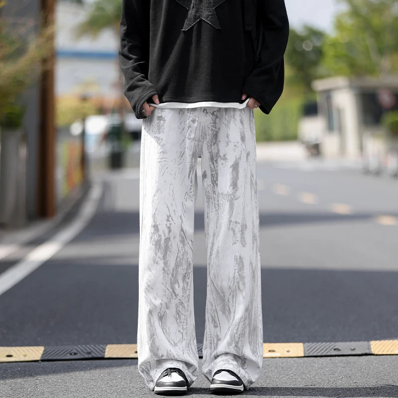 Jeans Herren Klassische Jeans mit geradem Bein, weiße Batik-Denim-Hose, Unisex, modische Freizeithose, Streetwear, Hip-Hop-Stil, gewaschen