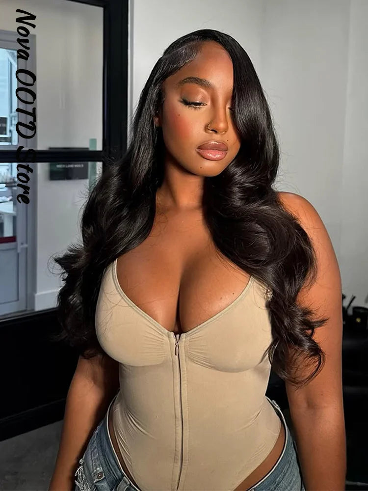Sexy Schlanker Einfarbiger Korsett-Kurz-Jumpsuit für Damen V-Ausschnitt Reißverschluss Ärmellos Rückenfrei Bodysuit 2026 Frühling Sommer Damen Chic Bustier Neu