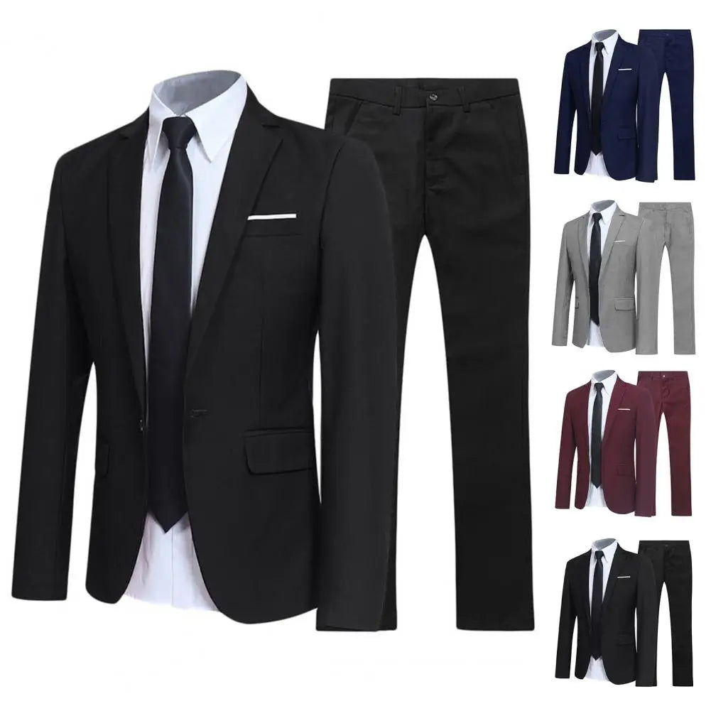 Herren lässig Boutique Business Anzug einfarbig Turndown Kragen Slim Fit Hochzeit Bräutigam Anzug Mantel Blazer Hose Anzug Herren Sets