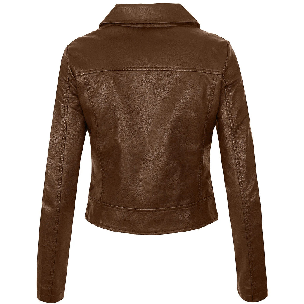 Slim Fit Short Zipper PU Leather Jacket Women's Solid Color Outerwear Autumn Winter Street Style Comfortable Casual Fashion