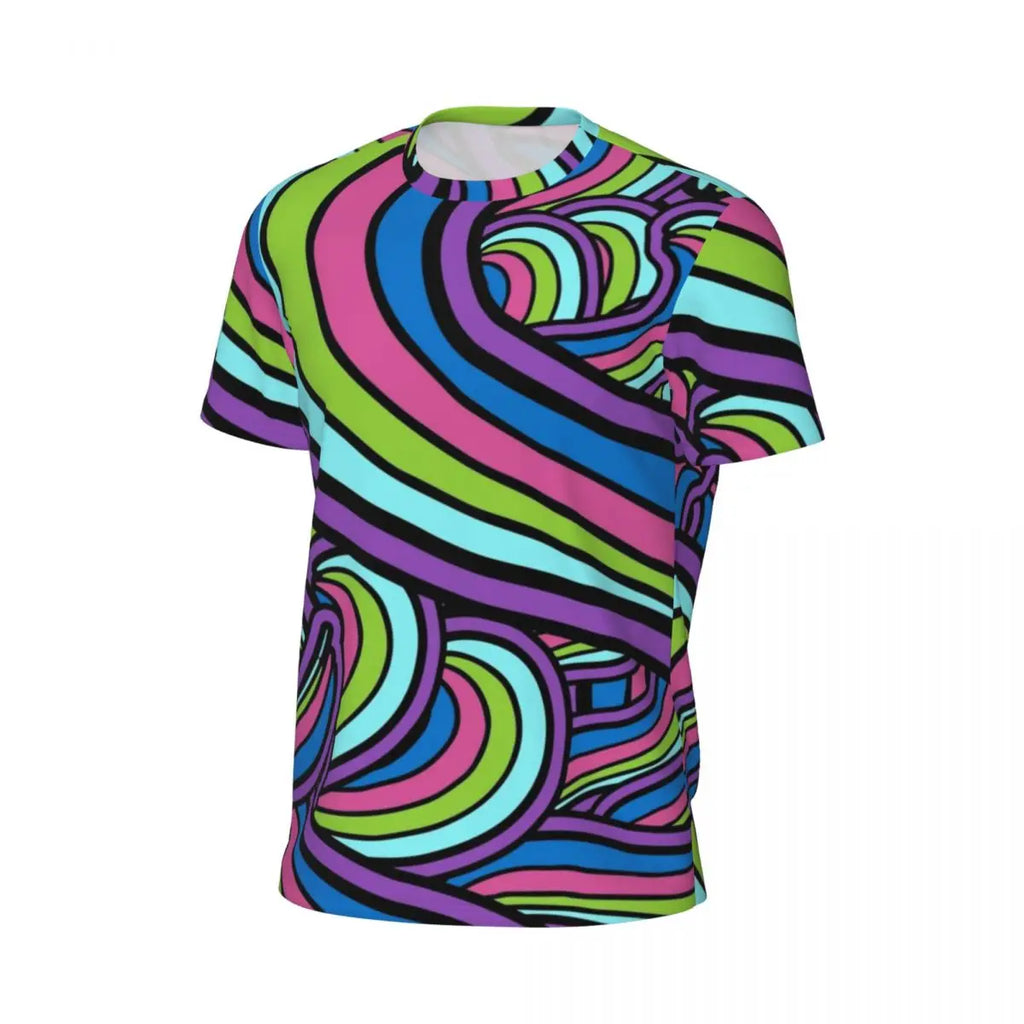 Gym T-Shirt für Mann Retro geometrische 60er 70er Jahre T-Shirts Mode psychedelische Kunst Strand T-Shirts O Hals Y2K Spaß Design Tops Geschenkidee
