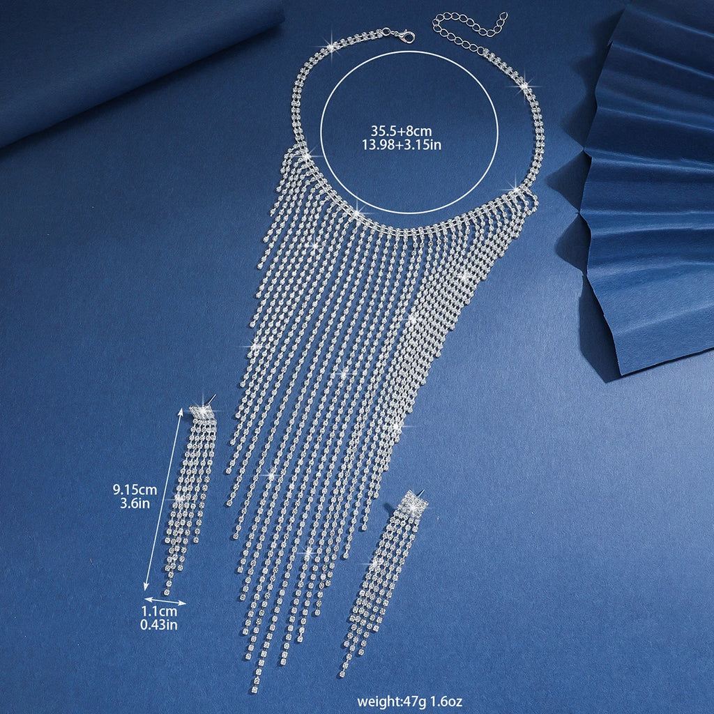 3PC Women's Fashion Copper Claw Chain Series Long Tassel Necklace Earrings Jewelry Set Wedding Banquet Party Holiday Gift