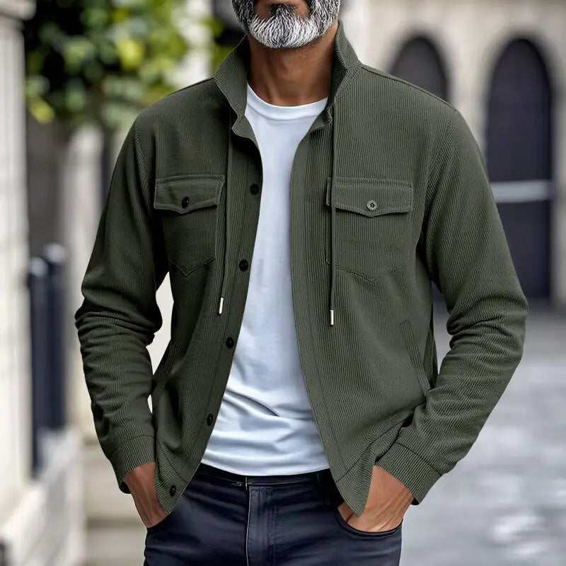 American heavy corduroy men's jacket simple and versatile multi-pocket stand-up collar long-sleeved jacket