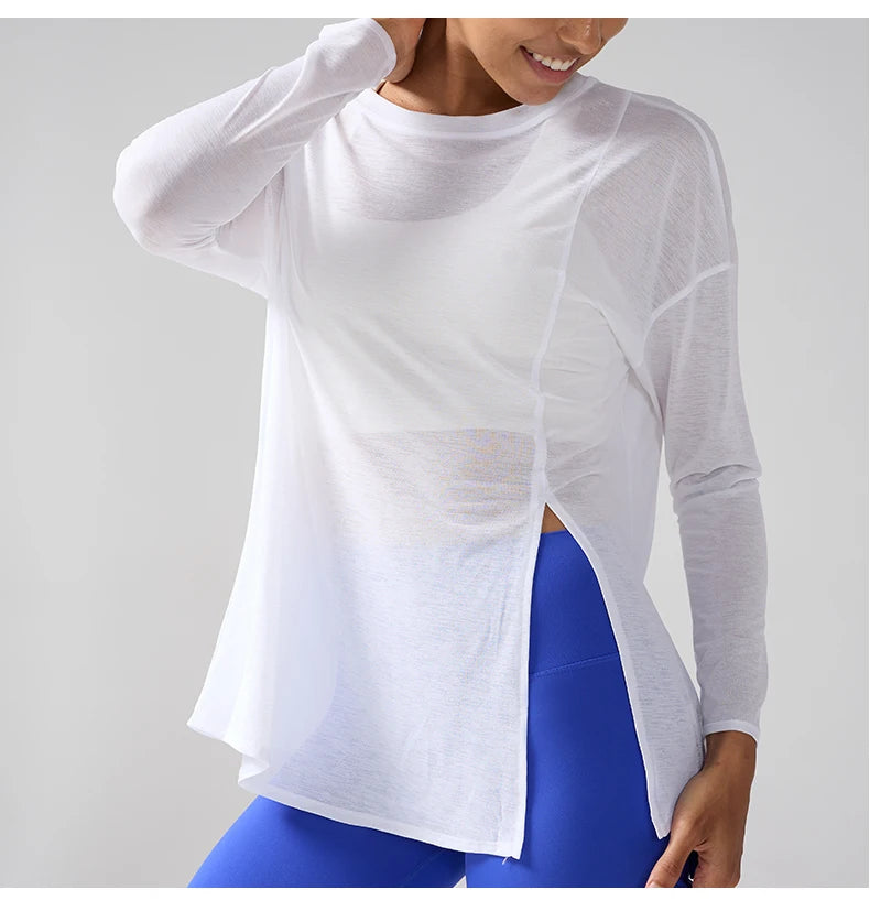 Gym Sport Tops Workout T-shirts Frauen Yoga Kleidung Laufen Lose Schlank Schnell Trocknend Training Langarm Bluse Fitness Tops 👚