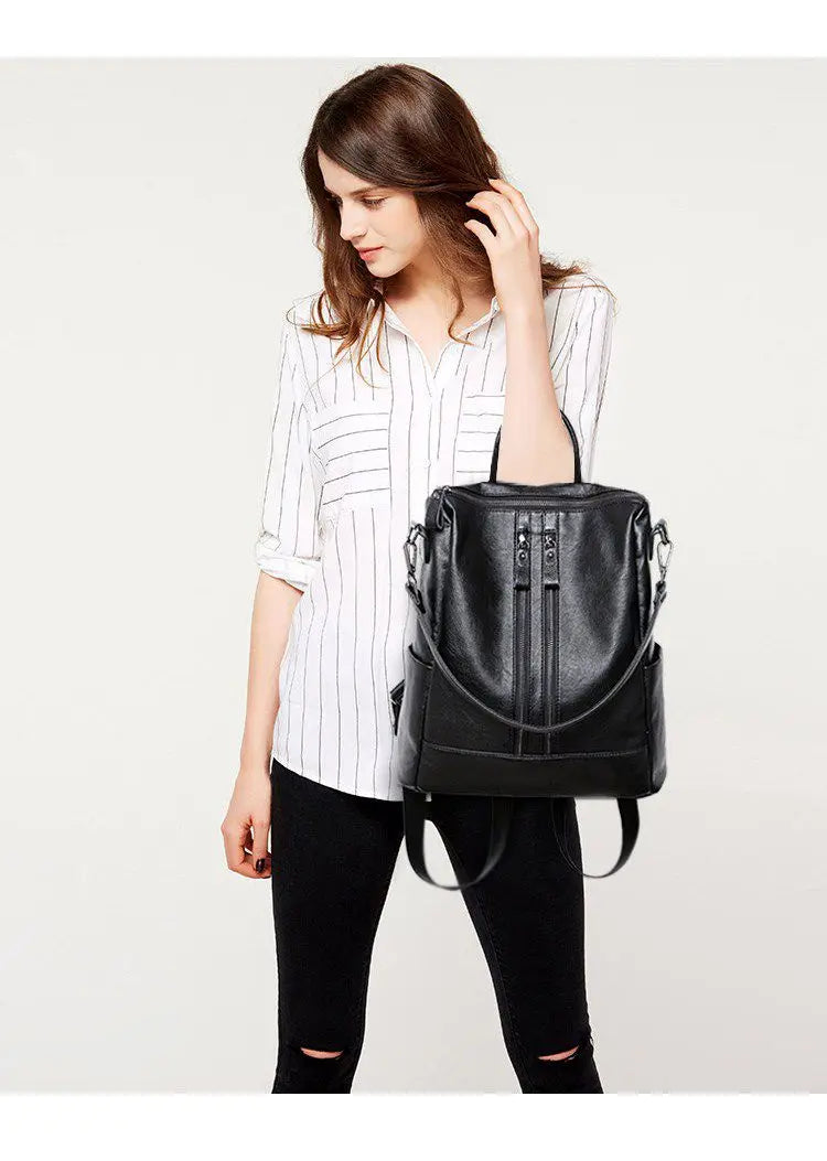 Frauen Weiches Leder Rucksack Schule Schwarz Casual Multifunktionale College Tasche Große Kapazität Schulter Taschen Reise Tote Rucksack