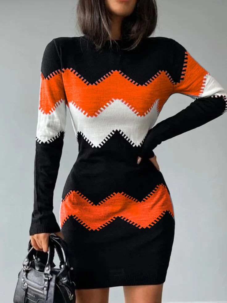 Herbst Winter Frauen Mode Druck Dünnes Kleid 2024 Weibliche Lange-hülse O-ansatz Elegante Bodycon Paket Hüften Mini Kleider Vestidos