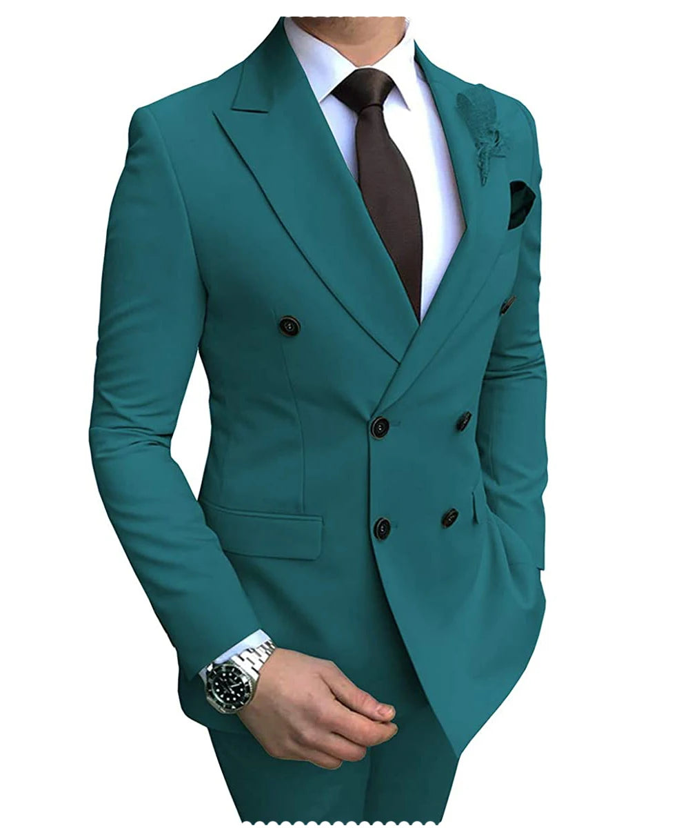 2024 Neuer beigefarbener Herrenanzug, 2-teilig, zweireihig, Reverskragen, flach, schmale Passform, lässiger Smoking für Hochzeit (Blazer + Hose)