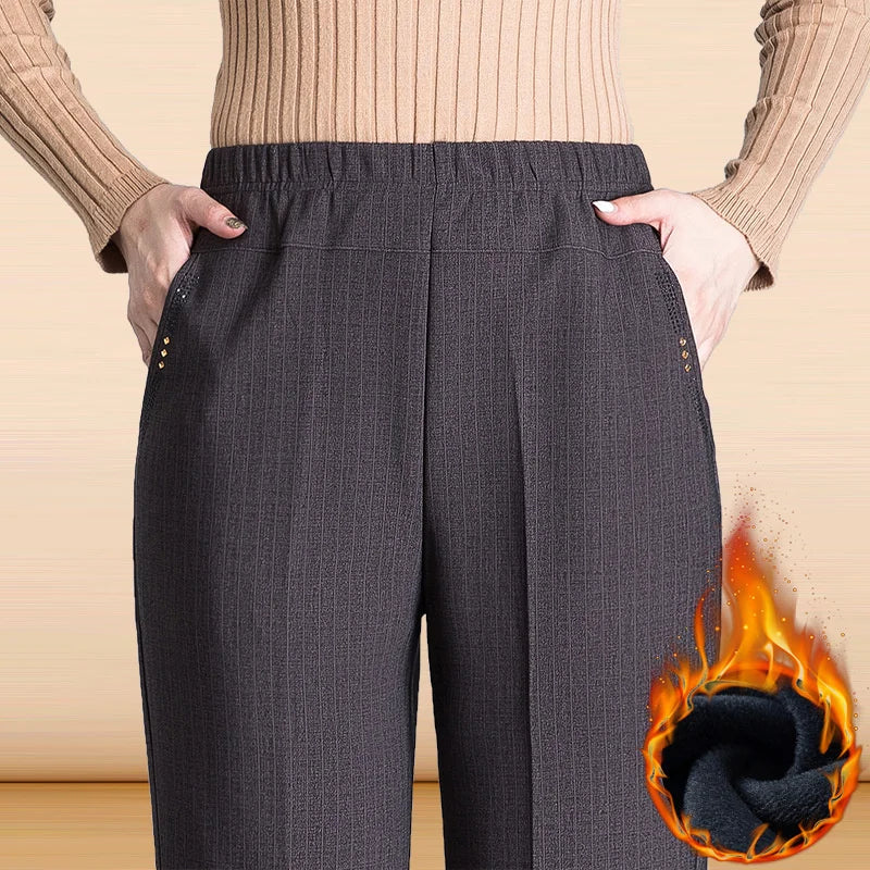 Autumn Winter Women Pants New Elastic High Waist Straight Pants Middle Elderly Mom Casual Pants Oversize XL- 9XL Female Trousers
