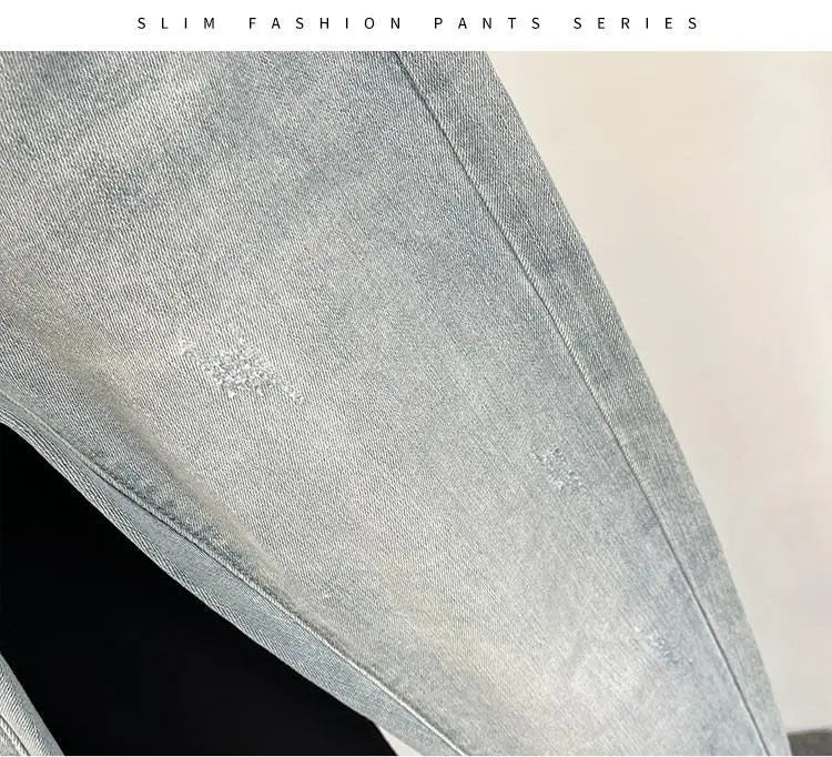 Jeans Herren Trendige Marke Helle Mode Jugend Freizeithosen Cowboy Einfache Ruffian Hübsche Schmal sitzende Röhrenjeans Männer