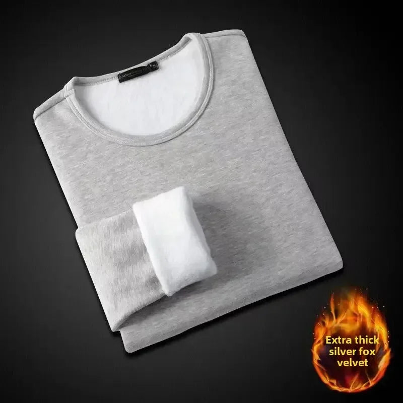 Winter Fleece-Lined Long Sleeve T-Shirt Solid Color Men Women's Same Style Fashion Round Neck Quick Sell Customer Product